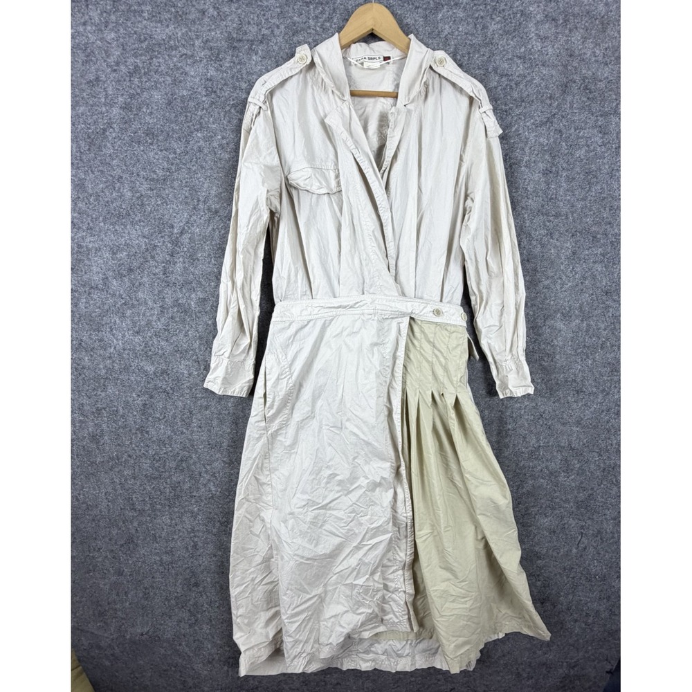 Zara Srpls Trench Wrap Dress Womens Large Cream Utility Collared Safari Khaki